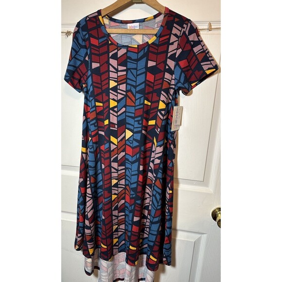 LuLaRoe Carly Dress XS Bright Multicolor Geometric Everyday Casual Comfort - Picture 1 of 8